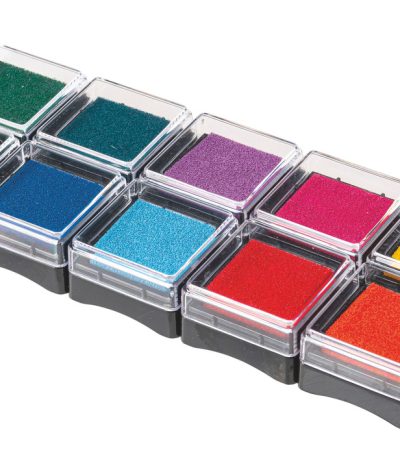Diez colores de tinta en cajas